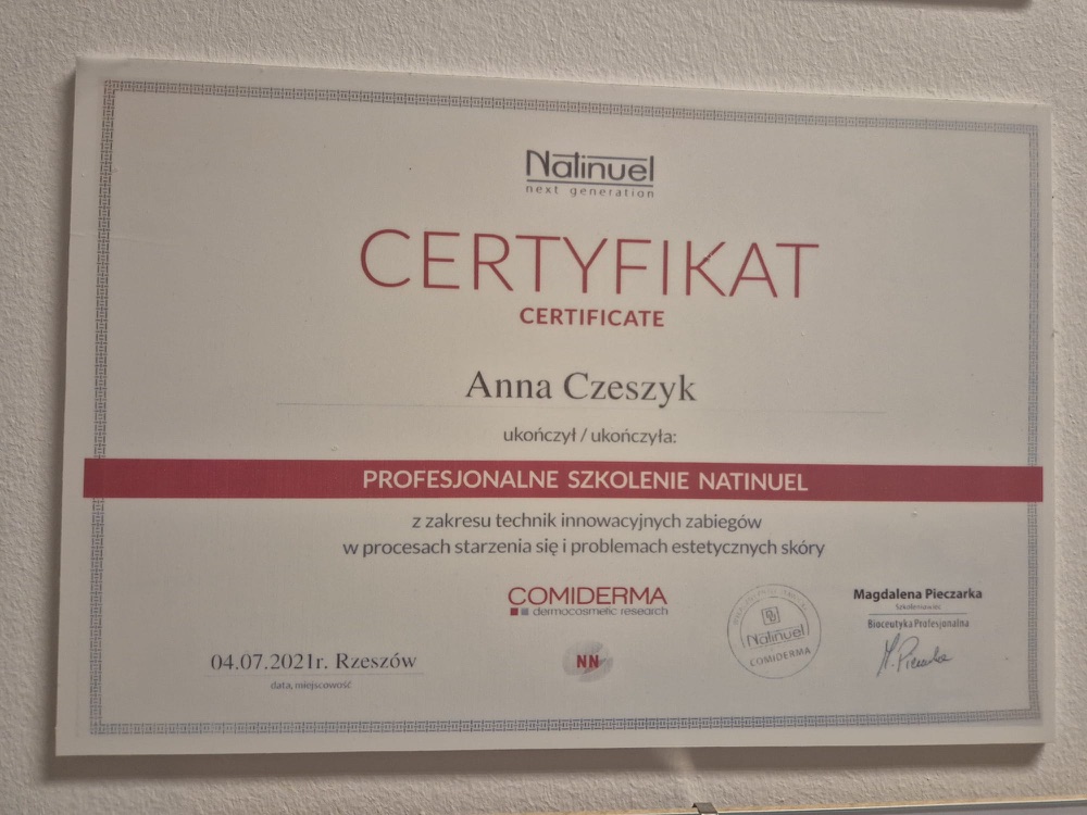 Certyfikat — profesjonalne szkolenie Natinuel (Rzeszów 2021)